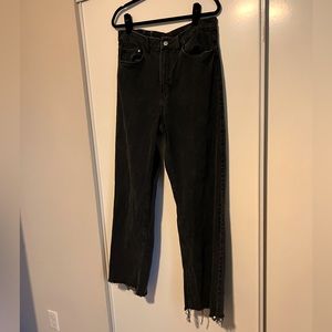 H&M black denim jeans size 12. Wide leg. High rise. Distressed cuffs.